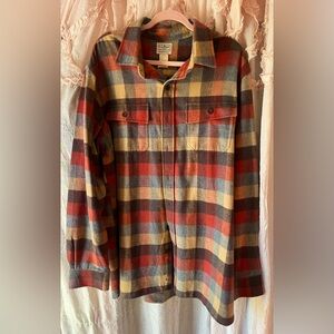 L.L. Bean Chamois Plaid Flannel Shirt Jacket — Rust, Mustard, Gray XL Tall